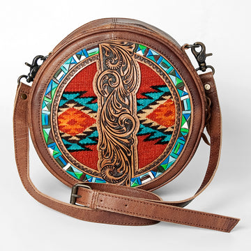 American Darling Canteen Hand Tooled Saddle Blanket Genuine Leather Western Women Bag | Handbag Purse Canteen Travel